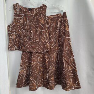 Talbots Sz 12P Brown Cotton Lightweight Sleeveless Tank A-Line Flowy Skirt Set